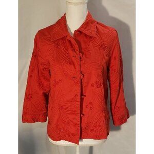 Chico's Liven Up Poppy Red Beaded Xmas Holiday Jacket